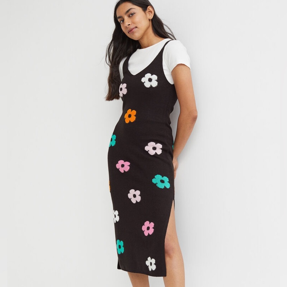 H&M Sweater Dress With Retro Flowers Size Small Y2K